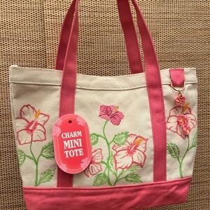 Floral Canvas Mini Tote with Pink Trim and Charm